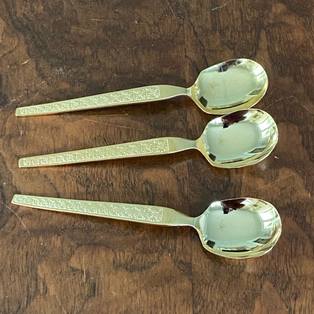 Golden Trocadero 3 Soup Spoons Vintage Gold electroplate